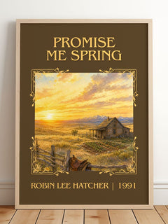 Promise Me Spring Classic Book Art Print by Robin Lee Hatcher – framed print leaning on a wooden floor