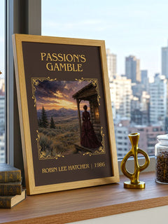 Passion's gamble Classic Book Art Print by Robin Lee Hatcher – framed print on a city-view windowsill