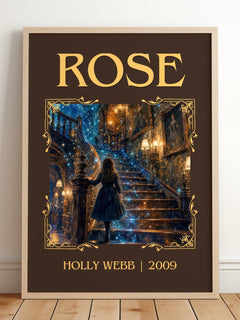 Rose Classic Book Art Print by Holly Webb – framed print leaning on a wooden floor