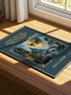 Rose and the Magicians Mask Holly Webb Classic Book Art Print by Holly Webb – print on a sunlit desk