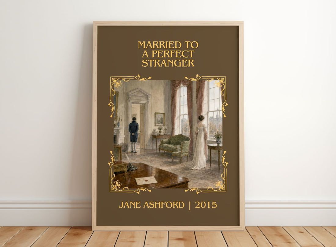 Married to a Perfect Stranger Classic Book Art Print by Jane Ashford – framed print leaning on a wooden floor