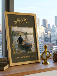 Heir to the Duke Classic Book Art Print by Jane Ashford – framed print on a city-view windowsill