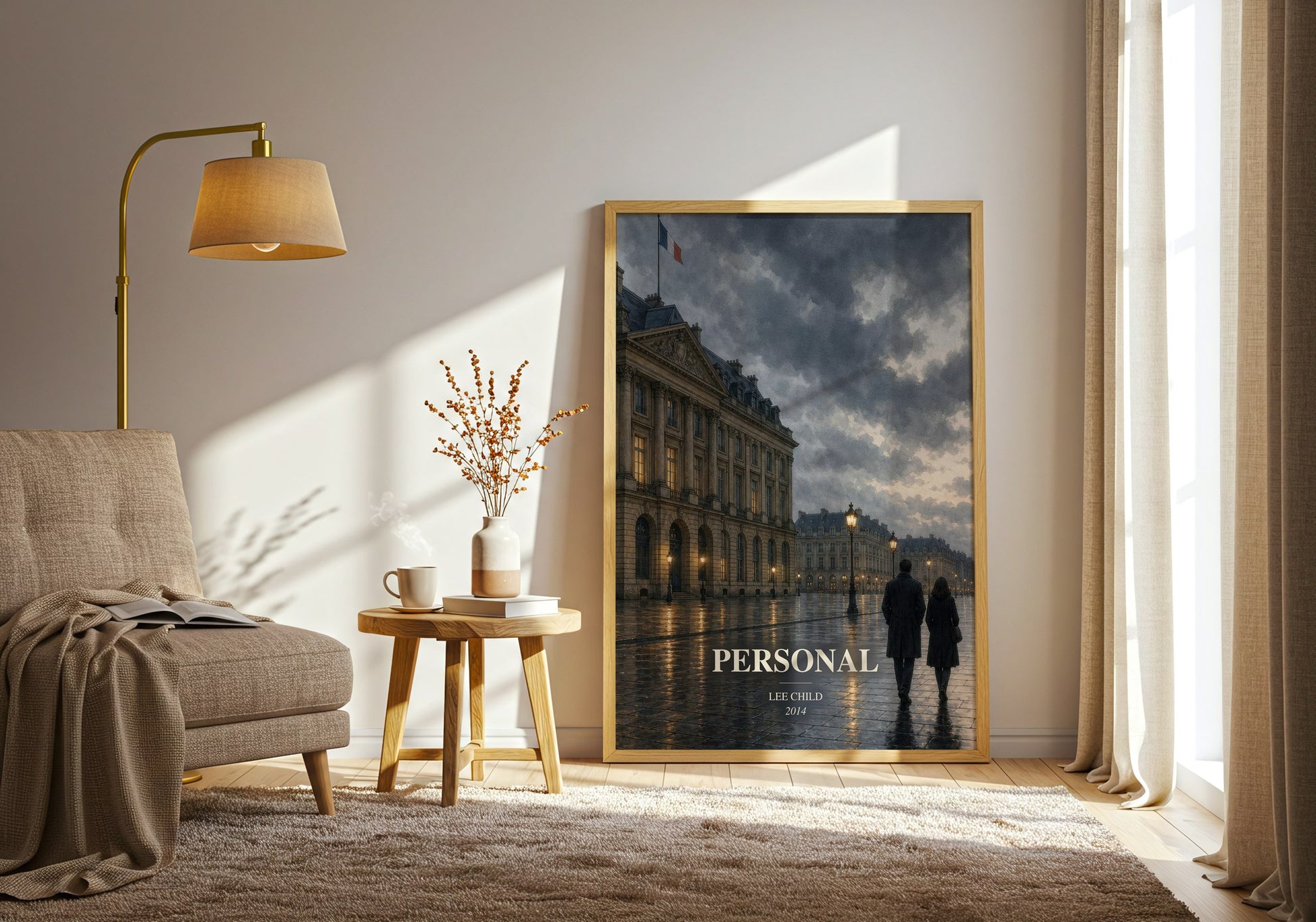 Personal watercolour print in frame leaning in hallway – thriller wall art