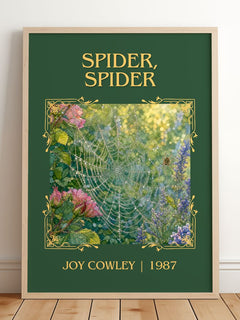 Spider, Spider Classic Book Art Print by Joy Cowley – framed print leaning on a wooden floor