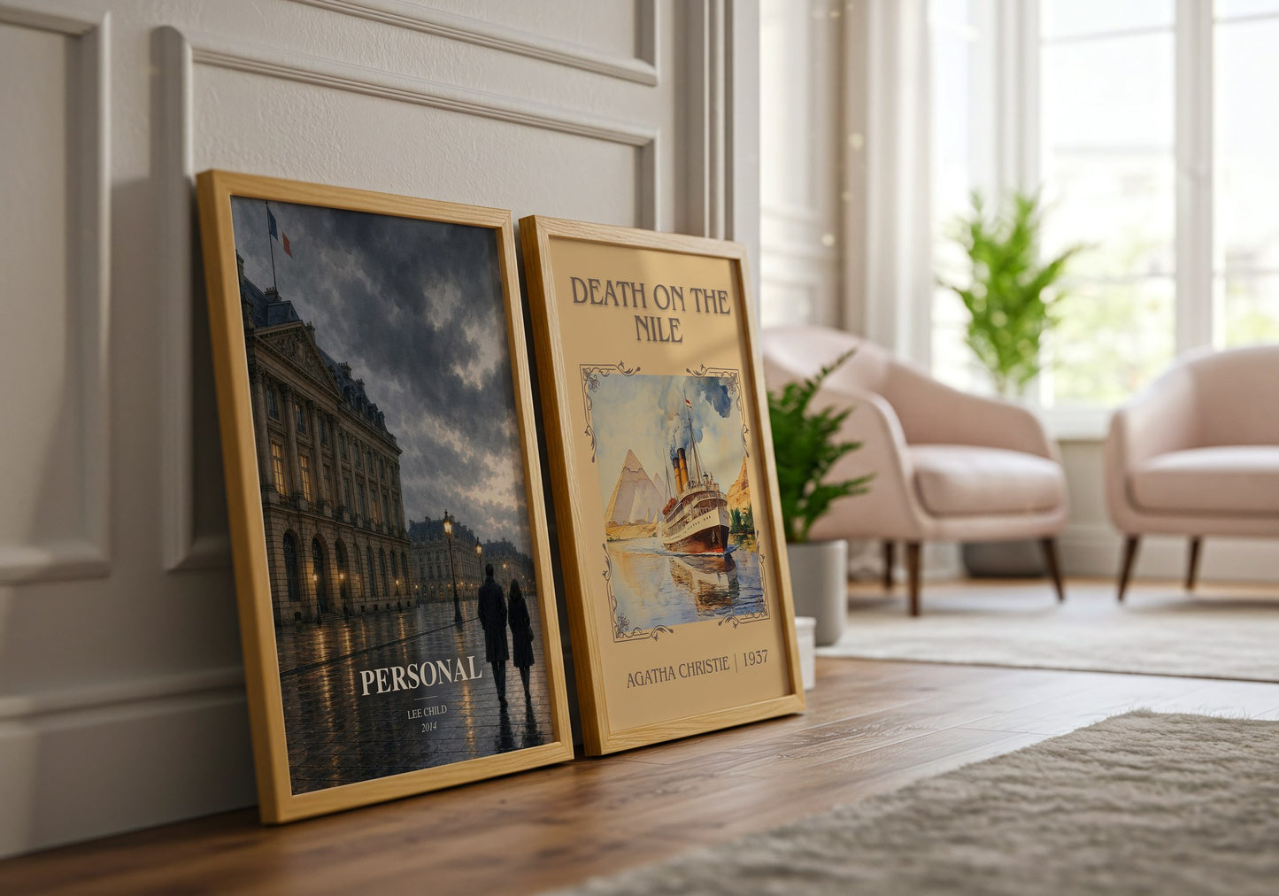 Personal watercolour print framed by window – literary home decor