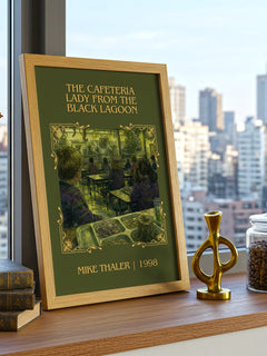 The cafeteria lady from the black lagoon Classic Book Art Print by Mike Thaler – framed print on a city-view windowsill
