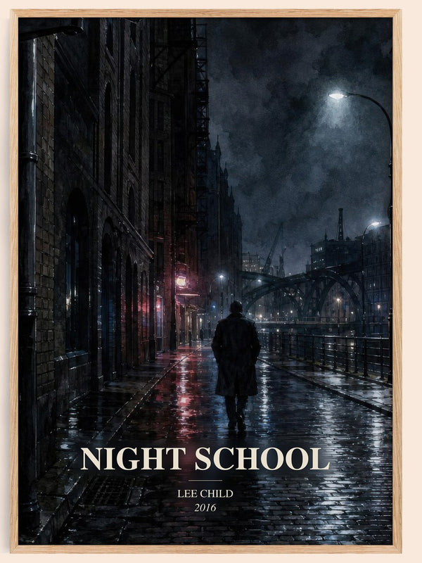 Night School watercolour book poster by Lee Child – framed literary art print