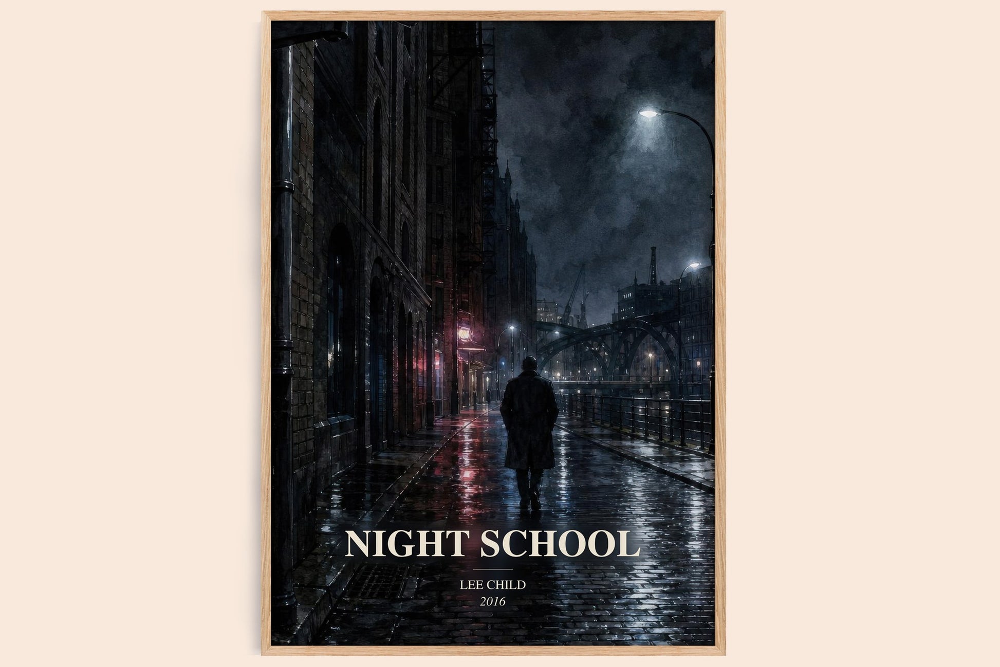 Night School watercolour book poster by Lee Child – framed literary art print