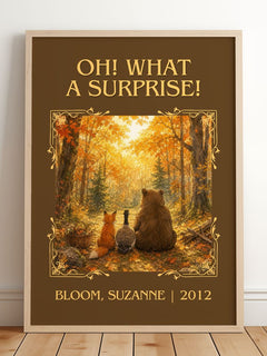 Oh! What a surprise! Classic Book Art Print by Bloom, Suzanne – framed print leaning on a wooden floor