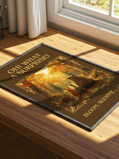 Oh! What a surprise! Classic Book Art Print by Bloom, Suzanne – print on a sunlit desk