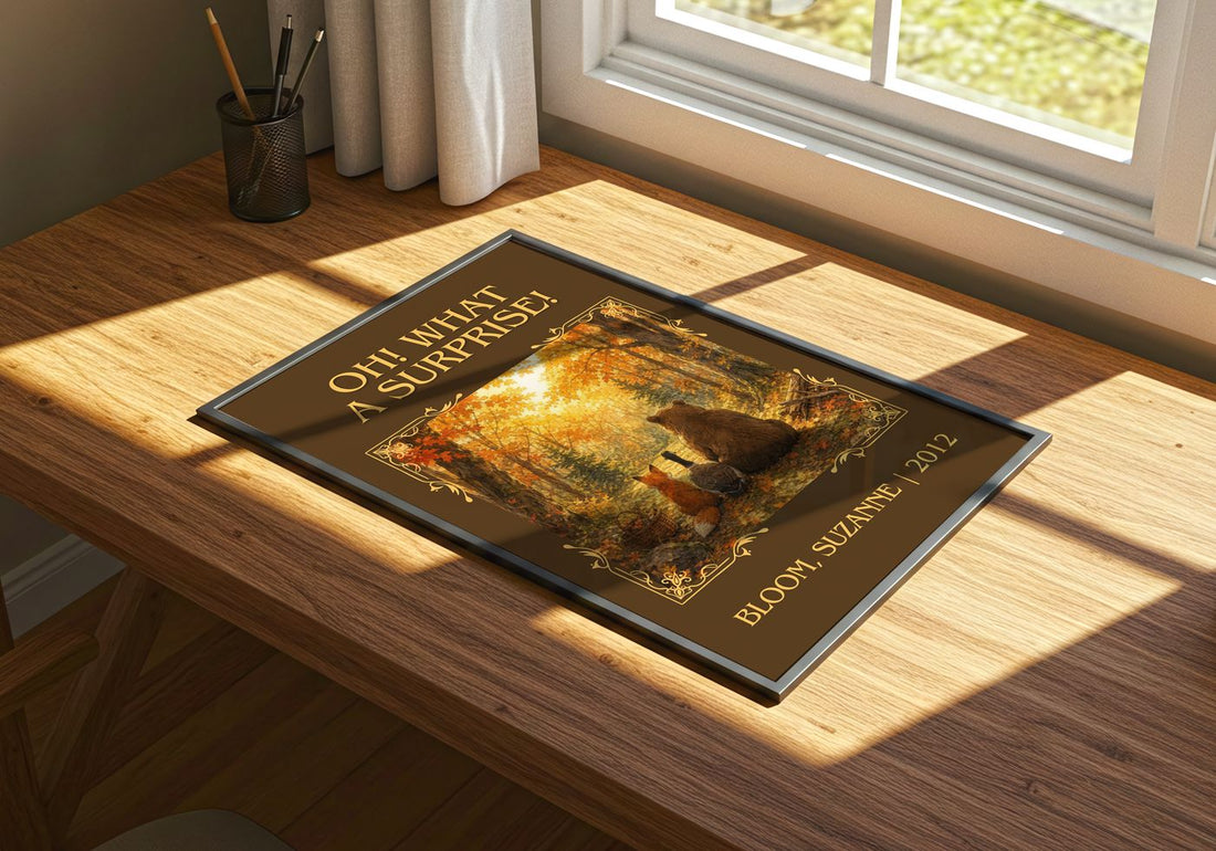 Oh! What a surprise! Classic Book Art Print by Bloom, Suzanne – print on a sunlit desk