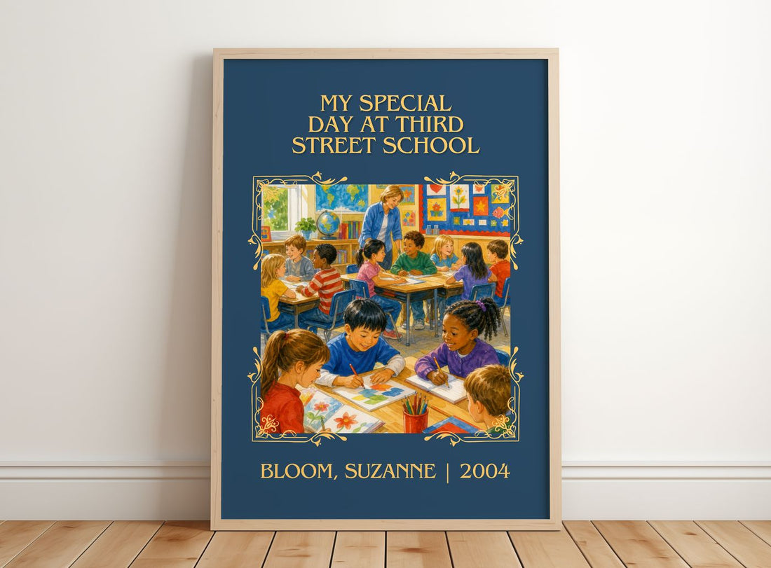 My Special Day at Third Street School Classic Book Art Print by Bloom, Suzanne – framed print leaning on a wooden floor