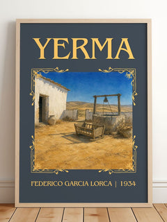 Yerma Classic Book Art Print by Federico García Lorca – framed print leaning on a wooden floor