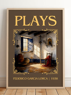 Plays Classic Book Art Print by Federico García Lorca – framed print leaning on a wooden floor
