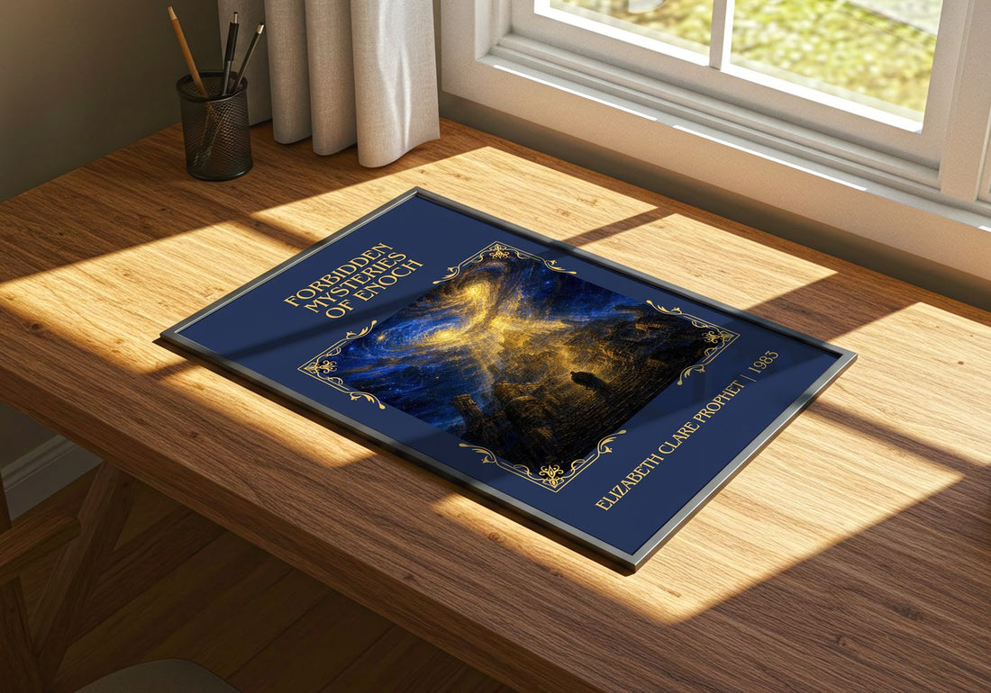 Forbidden mysteries of Enoch Classic Book Art Print by E. Prophet – print on a sunlit desk
