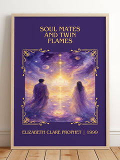 Soul Mates and Twin Flames Classic Book Art Print by E. Prophet – framed print leaning on a wooden floor