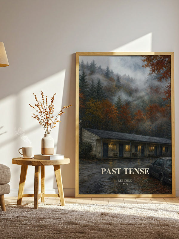 Past Tense watercolour print in frame leaning in hallway – thriller wall art