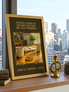Things I wish I'd known before we got married Classic Book Art Print by Gary D. Chapman – framed print on a city-view windowsill