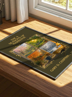 The 4 Seasons of Marriage Classic Book Art Print by Gary D. Chapman – print on a sunlit desk