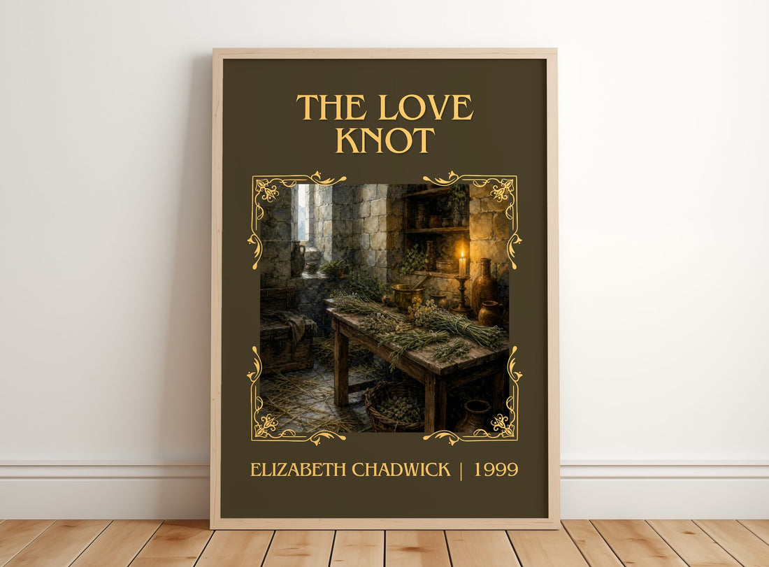 The Love Knot Classic Book Art Print by Elizabeth Chadwick – framed print leaning on a wooden floor