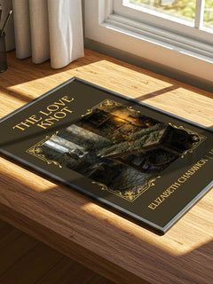 The Love Knot Classic Book Art Print by Elizabeth Chadwick – print on a sunlit desk