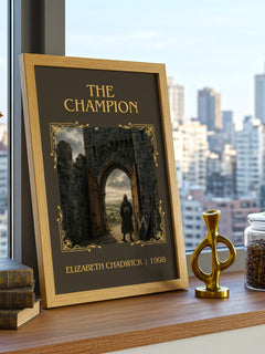 The Champion Classic Book Art Print by Elizabeth Chadwick – framed print on a city-view windowsill