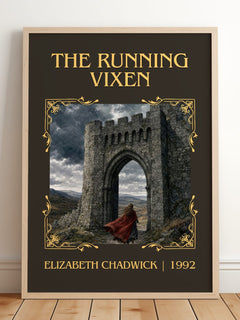The running vixen Classic Book Art Print by Elizabeth Chadwick – framed print leaning on a wooden floor
