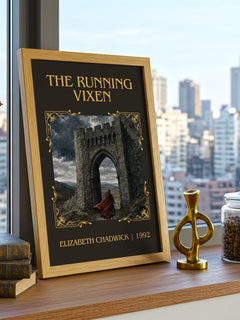 The running vixen Classic Book Art Print by Elizabeth Chadwick – framed print on a city-view windowsill