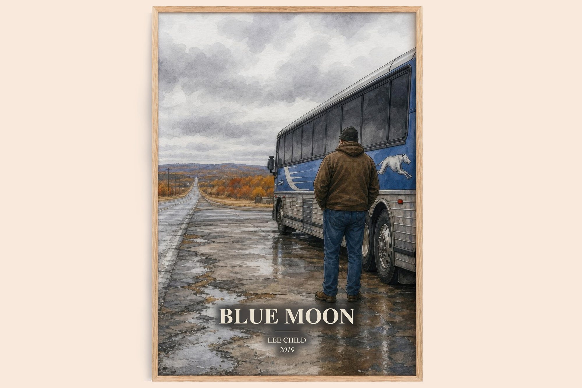 Blue Moon watercolour book poster by Lee Child – framed literary art print