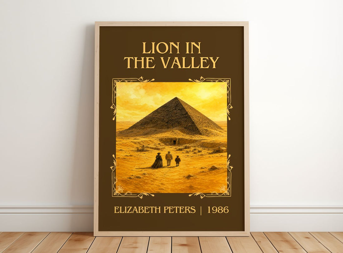 Lion in the valley Classic Book Art Print by Elizabeth Peters – framed print leaning on a wooden floor