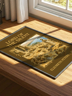 Lord of the silent Classic Book Art Print by Elizabeth Peters – print on a sunlit desk