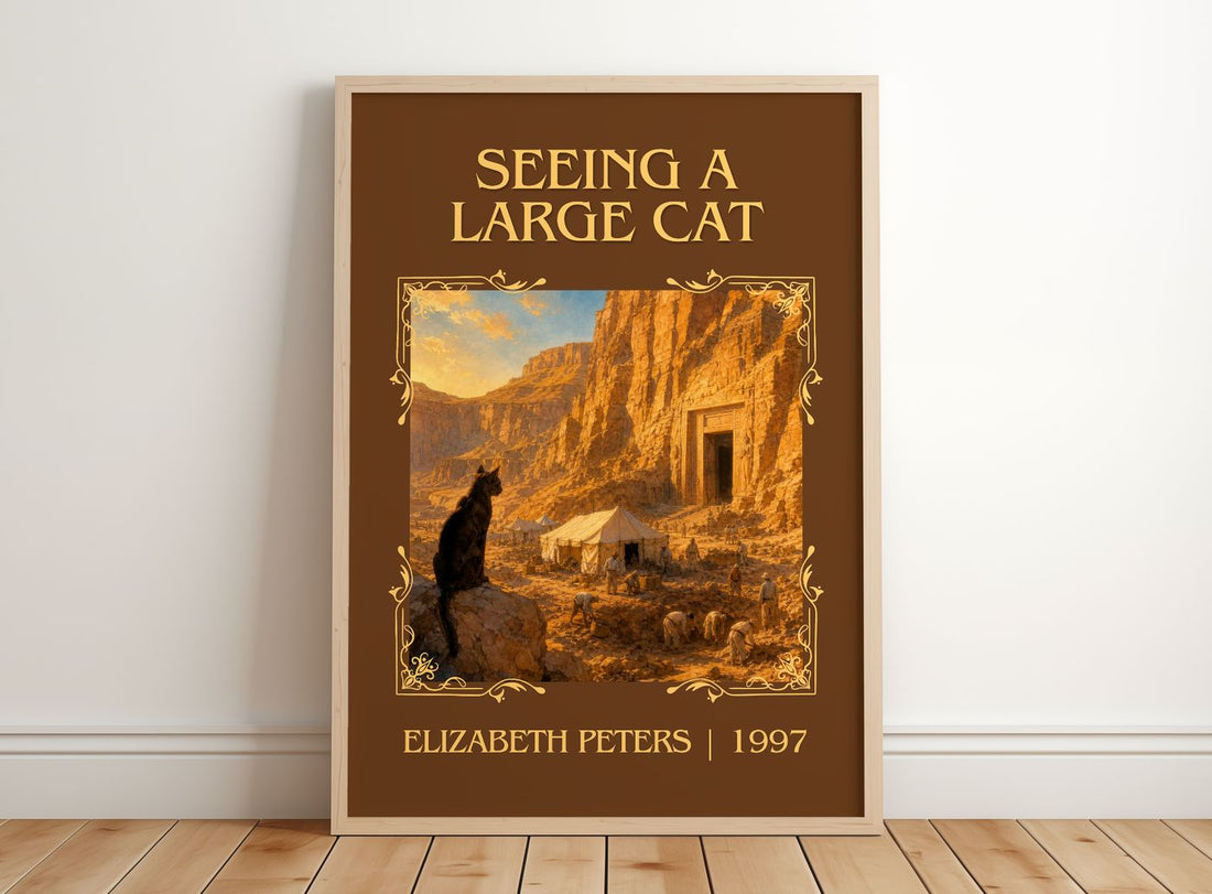 Seeing a large cat Classic Book Art Print by Elizabeth Peters – framed print leaning on a wooden floor