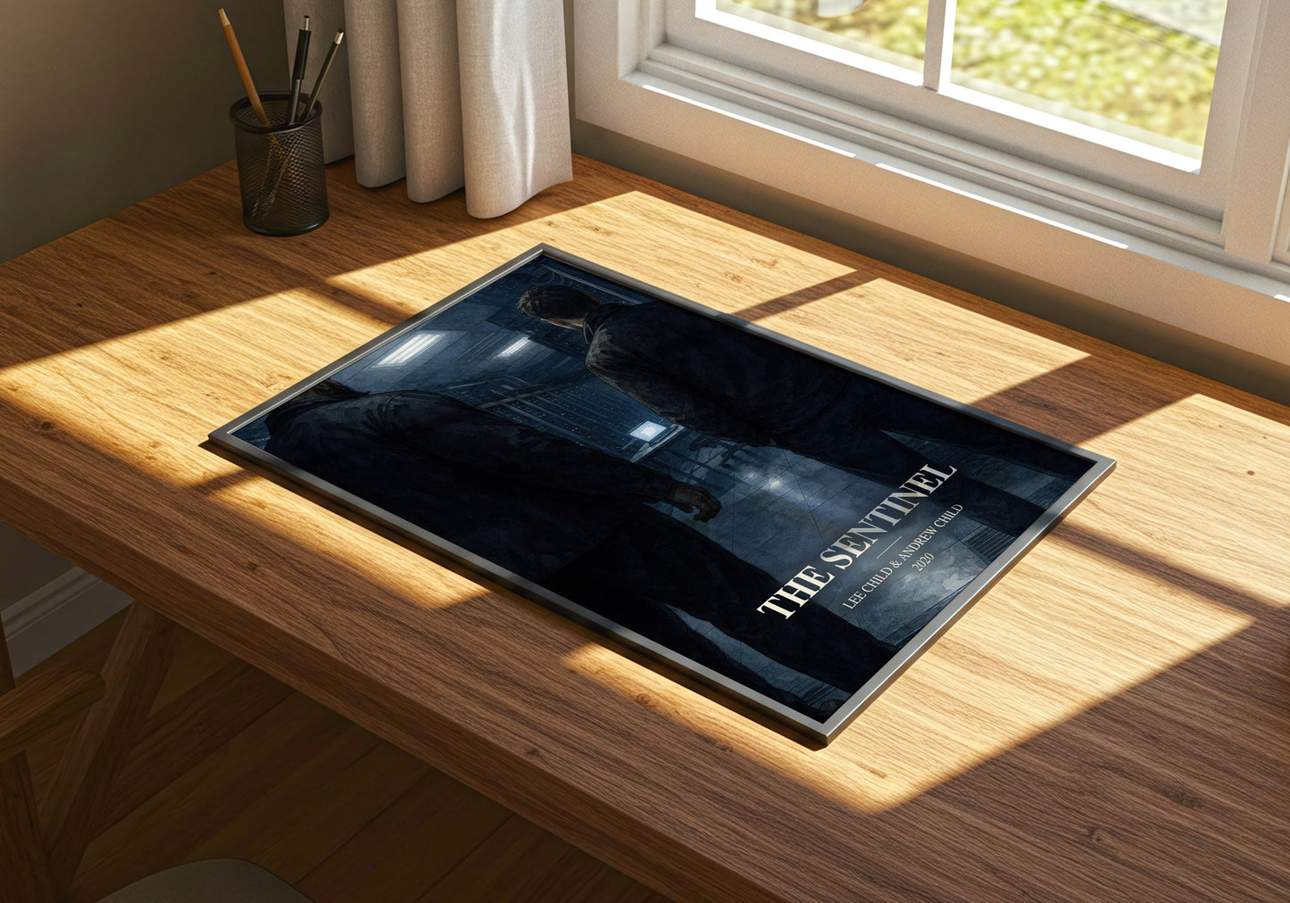 The Sentinel watercolour book poster framed on wall – thriller wall art