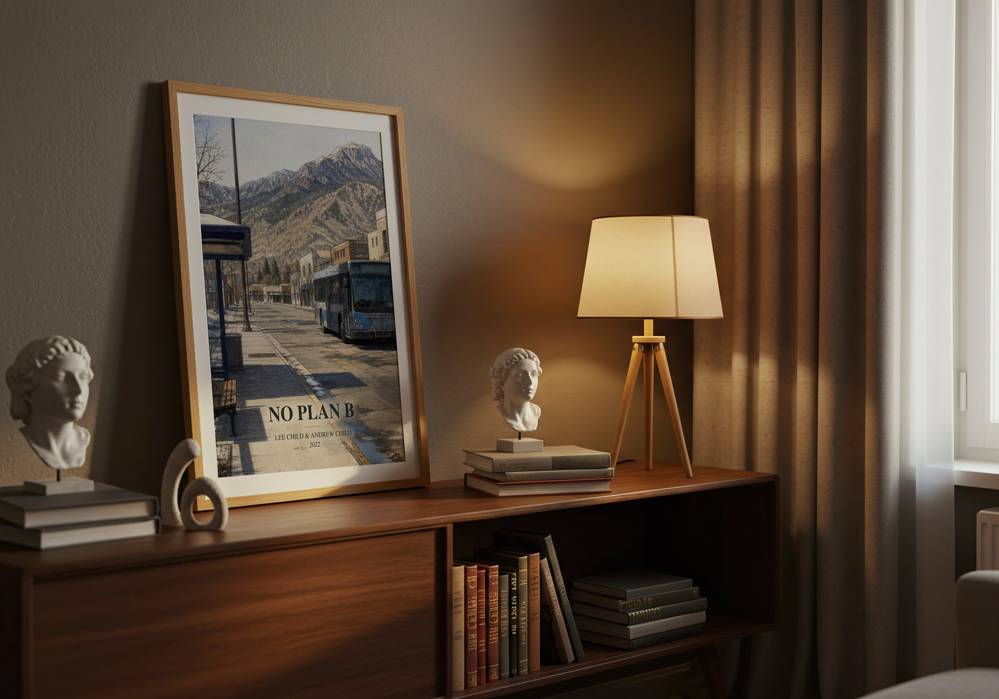 No Plan B watercolour print on bookshelf – Lee Child & Andrew Child fan gift