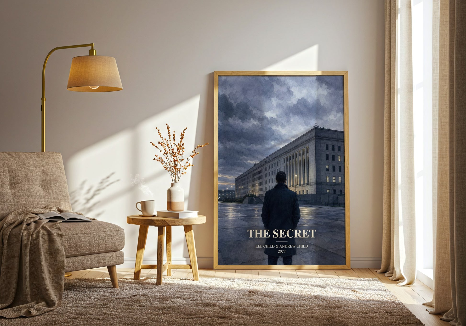 The Secret watercolour print in frame leaning in hallway – thriller wall art