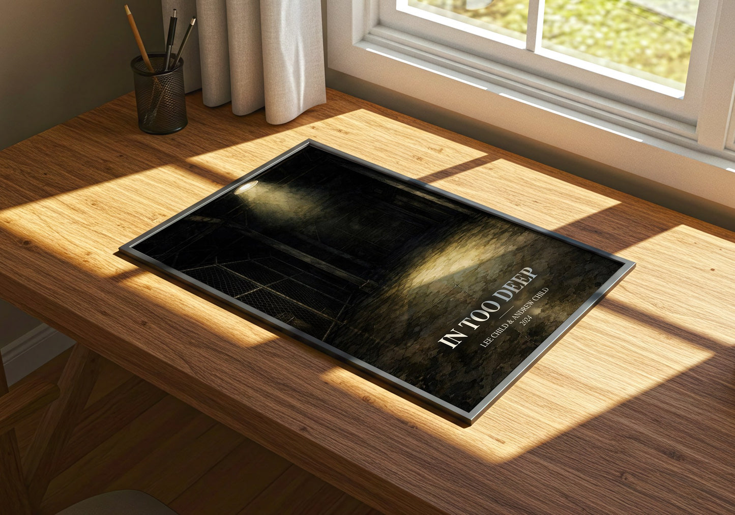 In Too Deep watercolour book poster framed on wall – thriller wall art
