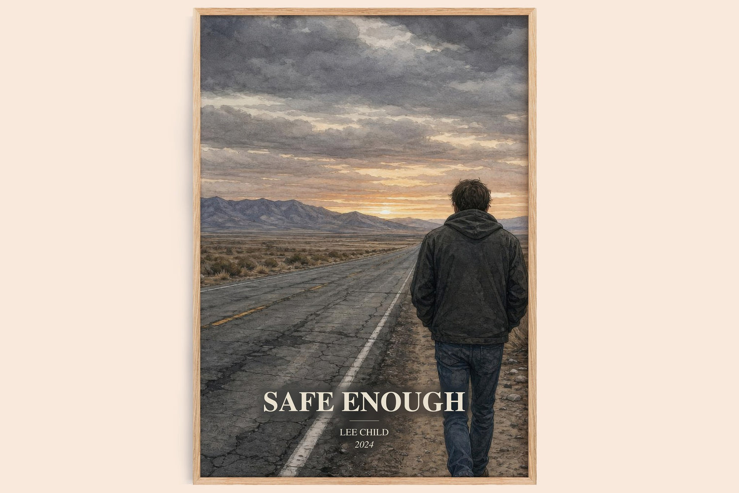 Safe Enough watercolour book poster by Lee Child – framed literary art print