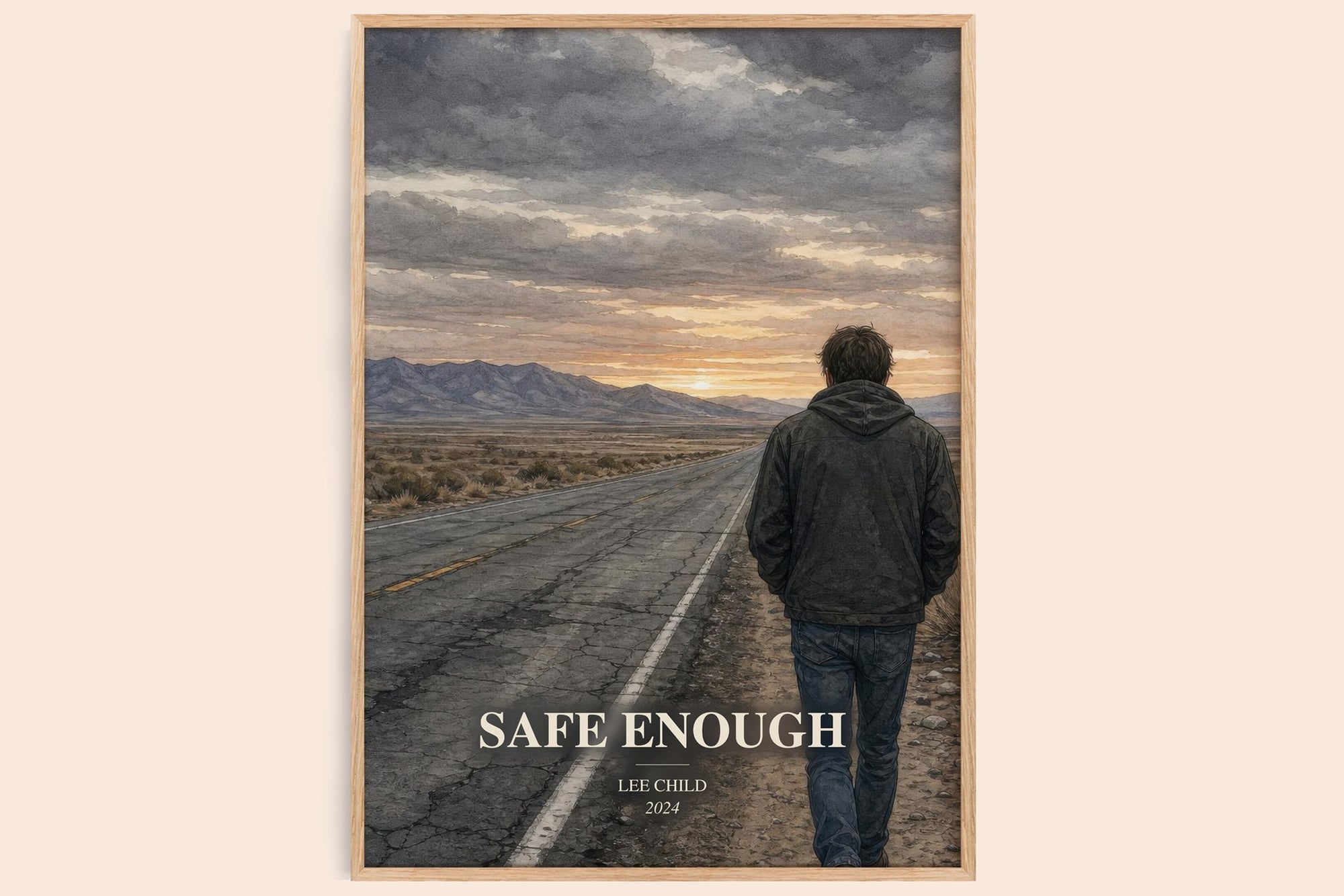 Safe Enough watercolour book poster by Lee Child – framed literary art print