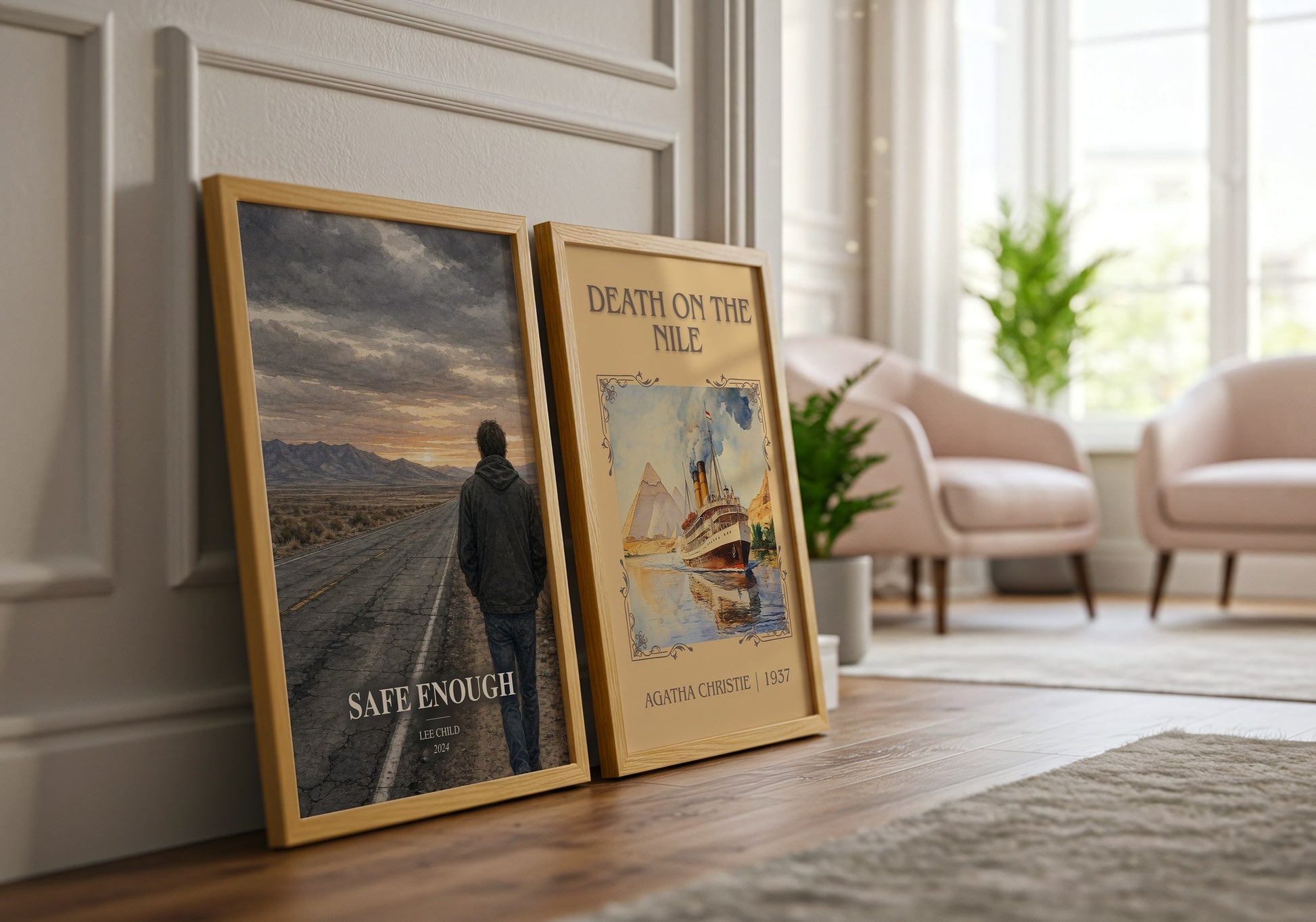 Safe Enough watercolour print framed by window – literary home decor