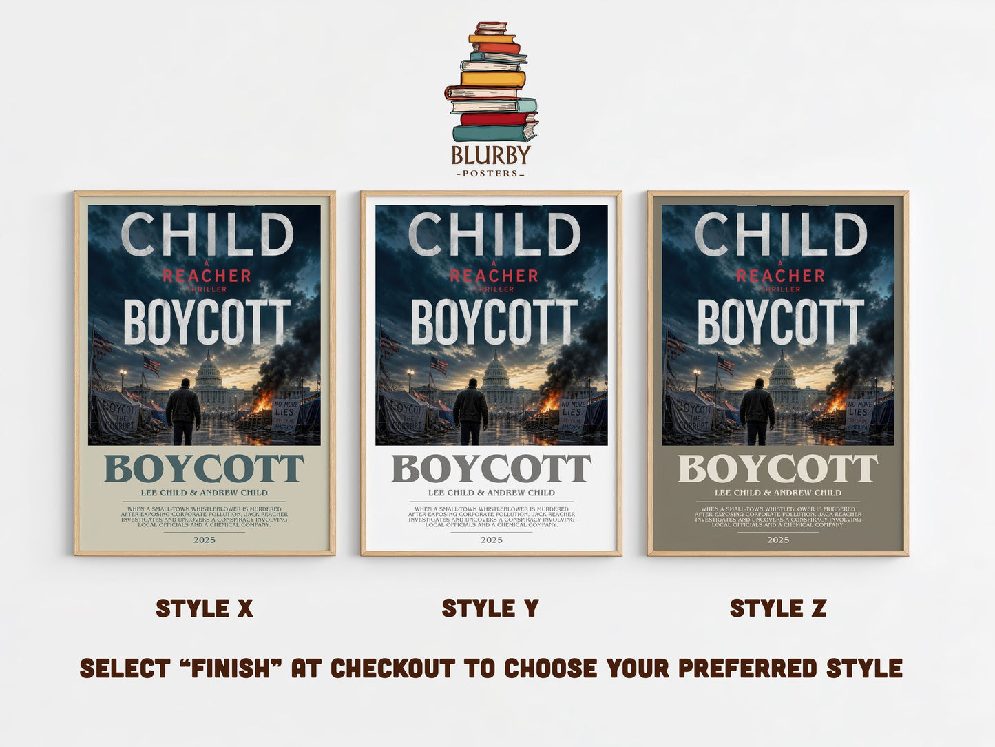 Boycott bookish print in frame leaning in hallway – thriller wall art