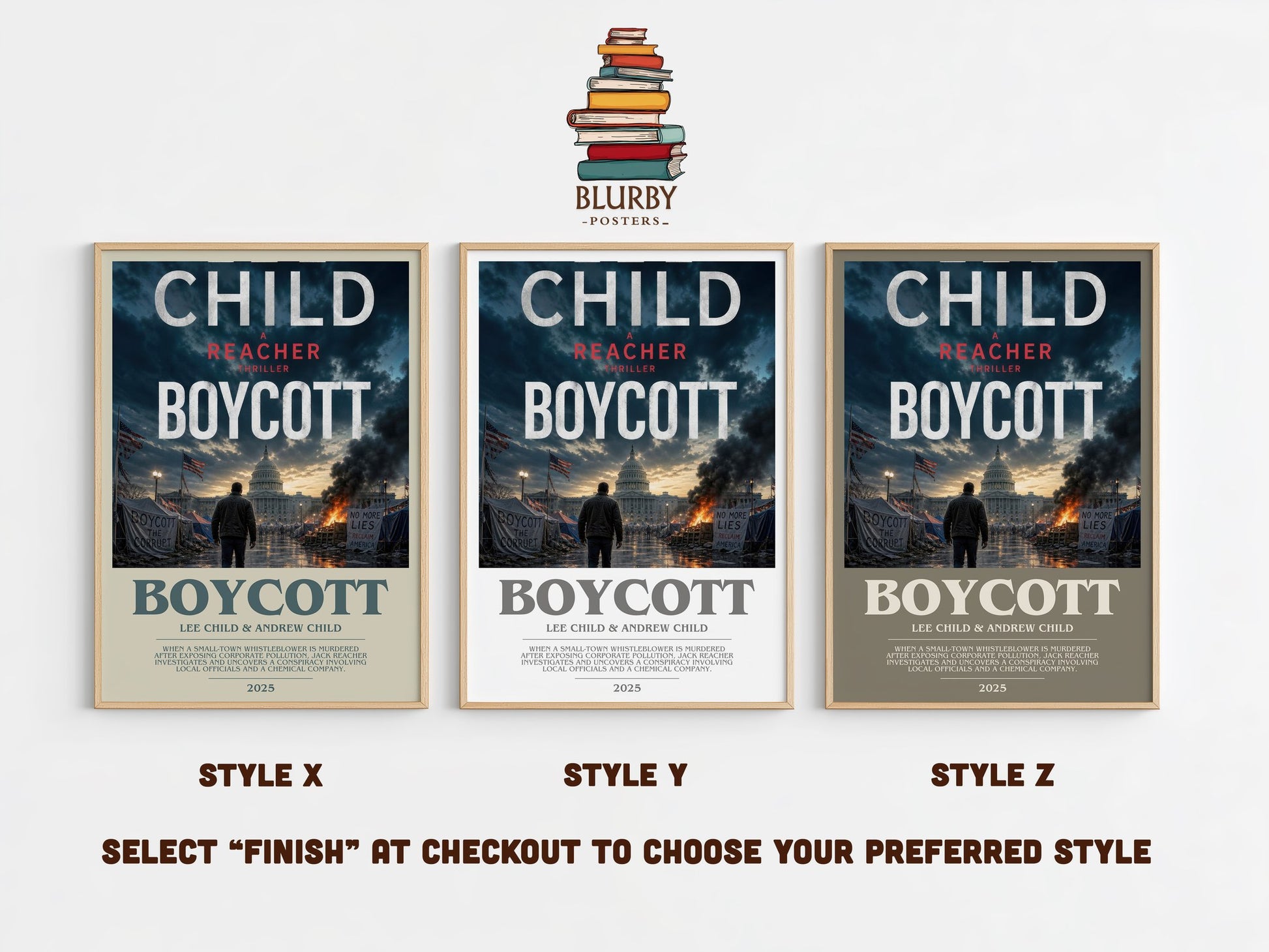 Boycott bookish print in frame leaning in hallway – thriller wall art