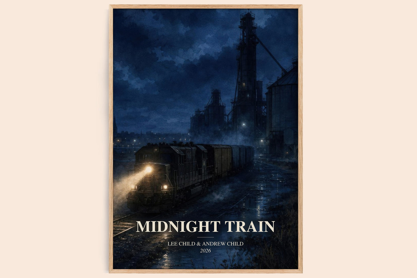 Midnight Train watercolour book poster by Lee Child & Andrew Child – framed literary art print