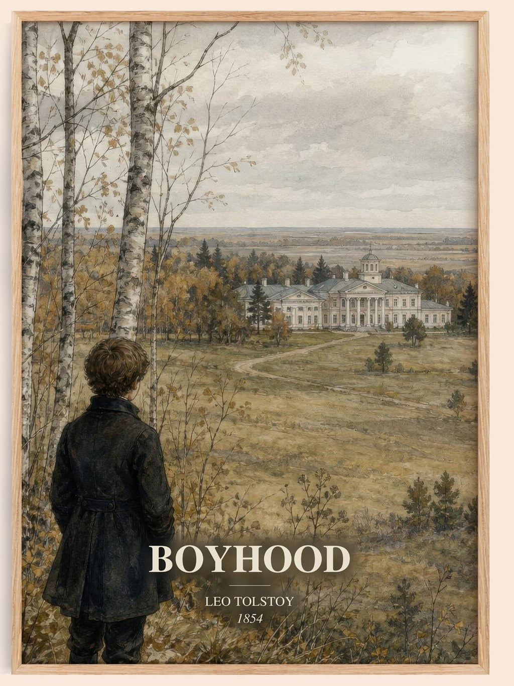 Boyhood watercolour book poster by Leo Tolstoy – framed literary art print