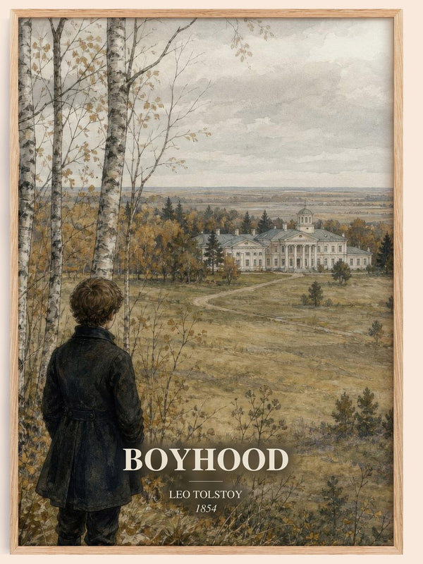 Boyhood watercolour book poster by Leo Tolstoy – framed literary art print