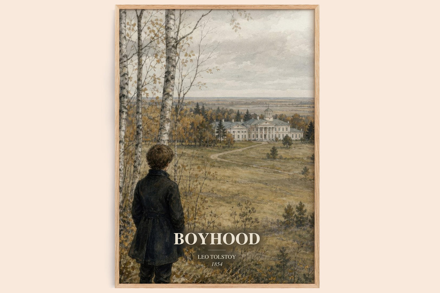 Boyhood watercolour book poster by Leo Tolstoy – framed literary art print