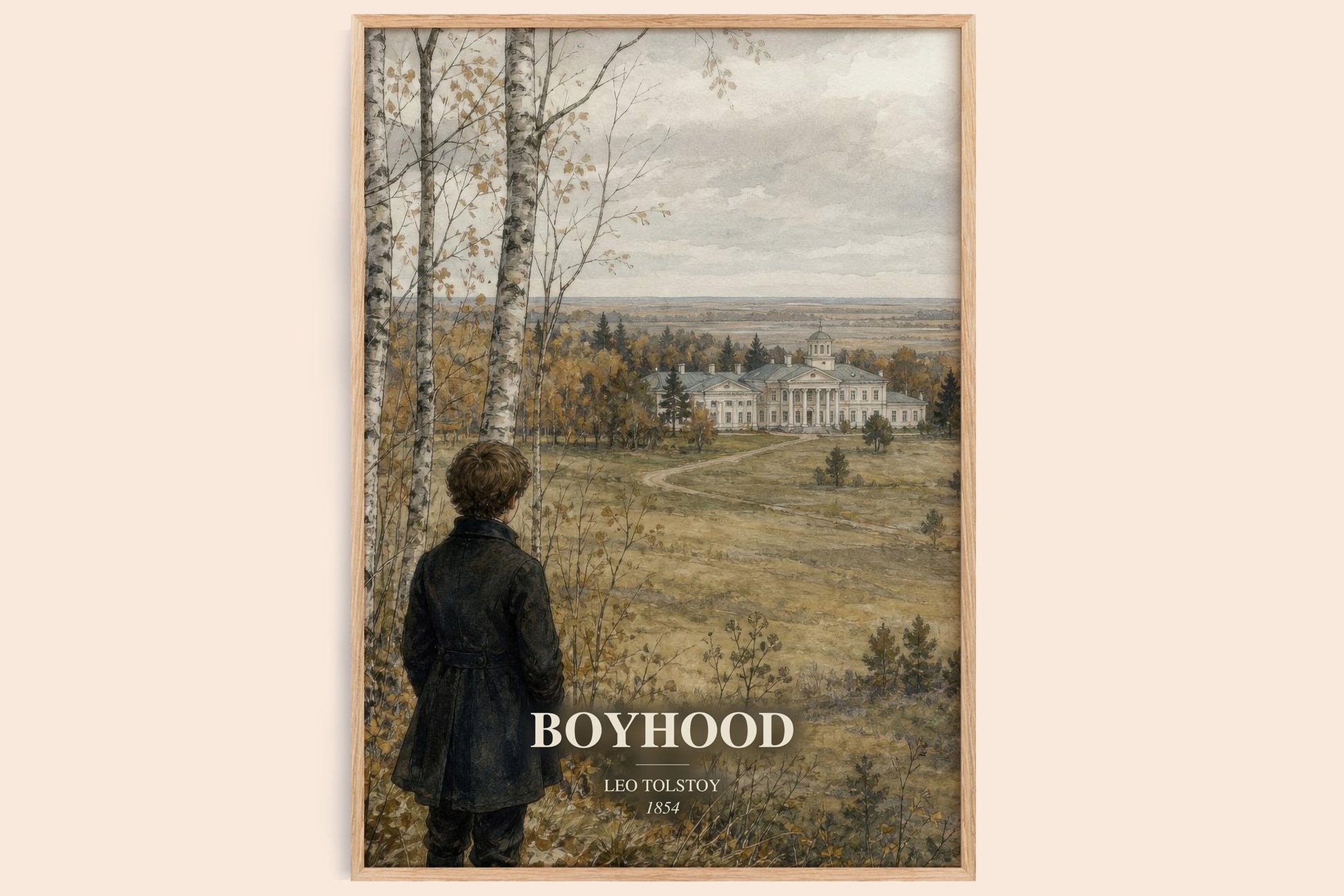 Boyhood watercolour book poster by Leo Tolstoy – framed literary art print