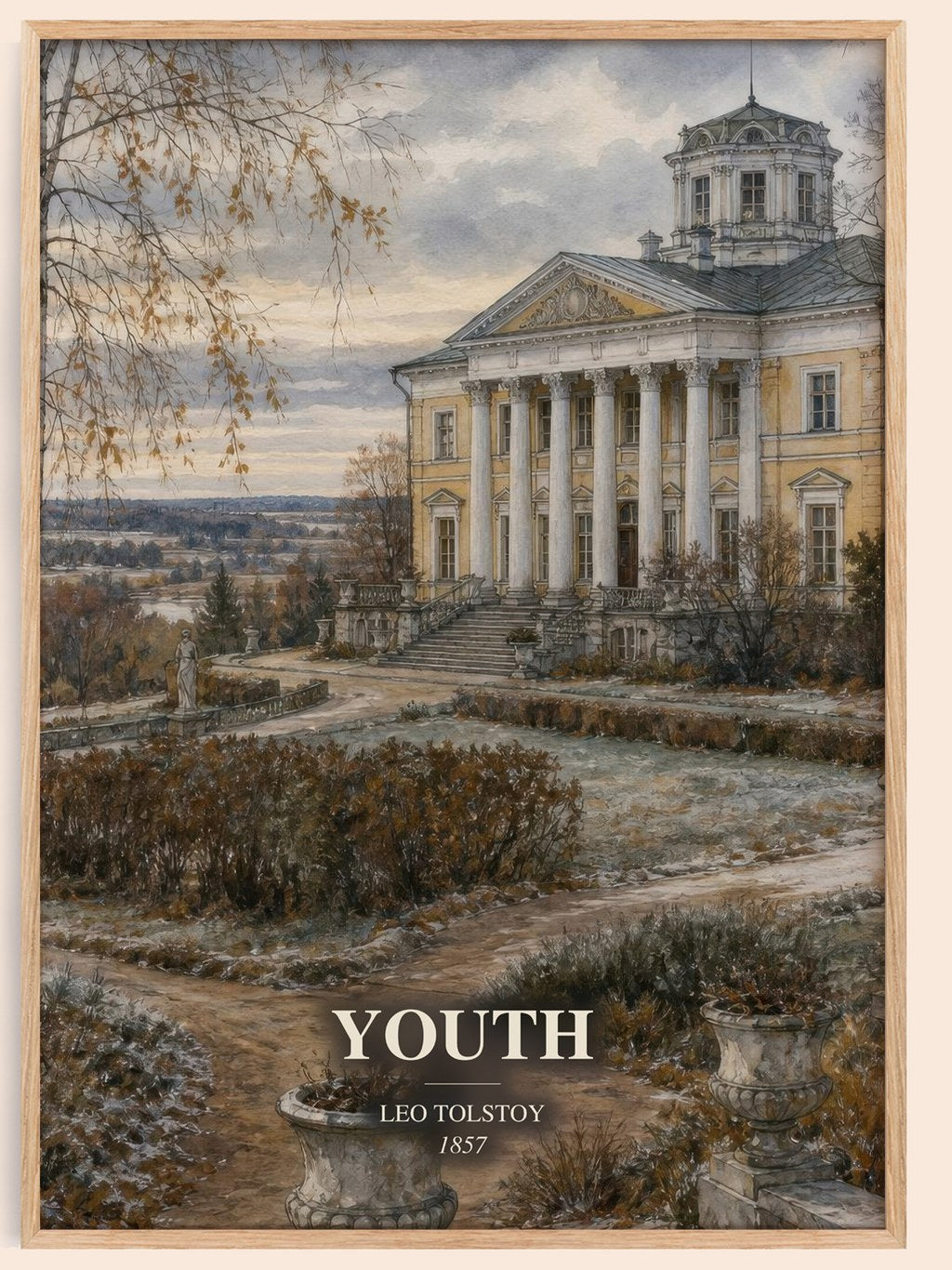 Youth watercolour book poster by Leo Tolstoy – framed literary art print