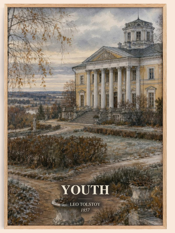 Youth watercolour book poster by Leo Tolstoy – framed literary art print