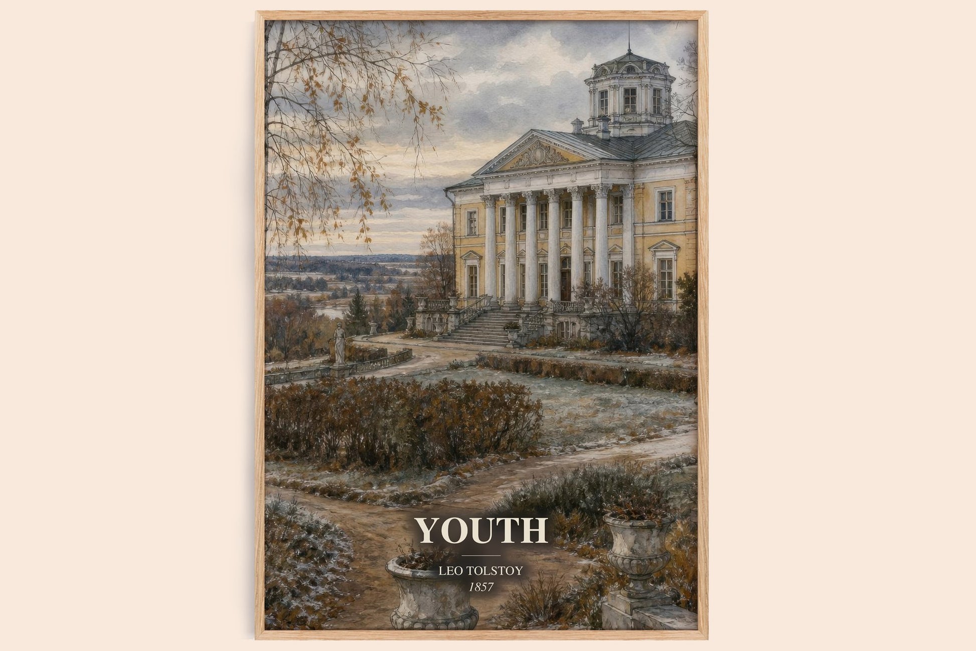Youth watercolour book poster by Leo Tolstoy – framed literary art print