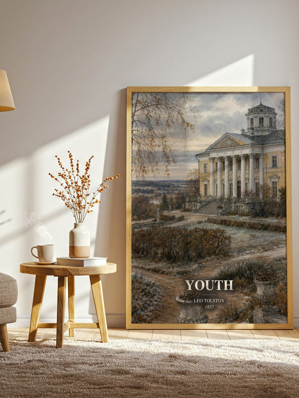 Youth watercolour print in frame leaning in hallway – classic literature wall art